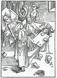 Von denen, die krank und ungeduldig sind und dem Arzt nicht gehorchen, Illustration aus Alexander Barclays englischer Übersetzung von 